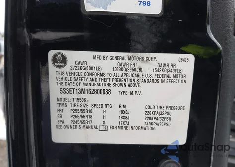 2006 Saab 9-7X 5.3I from USA, damaged, VIN 5S3ET13M162800038